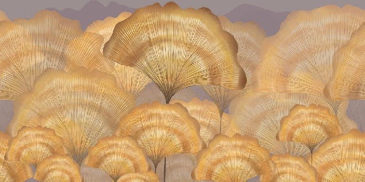 Carta da parati contemporanea in ginkgo ocra