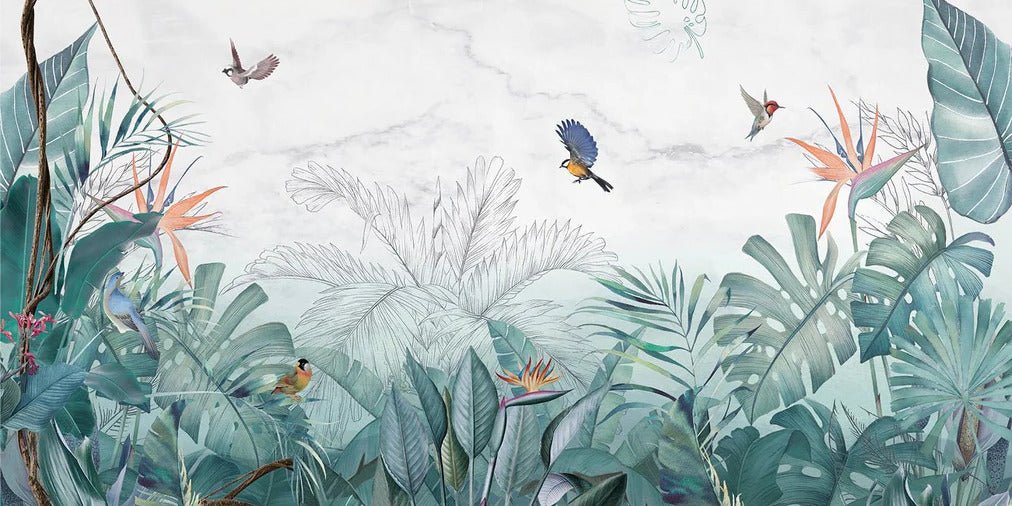 Papier peint jungle bleu marbre, XXL, tendance