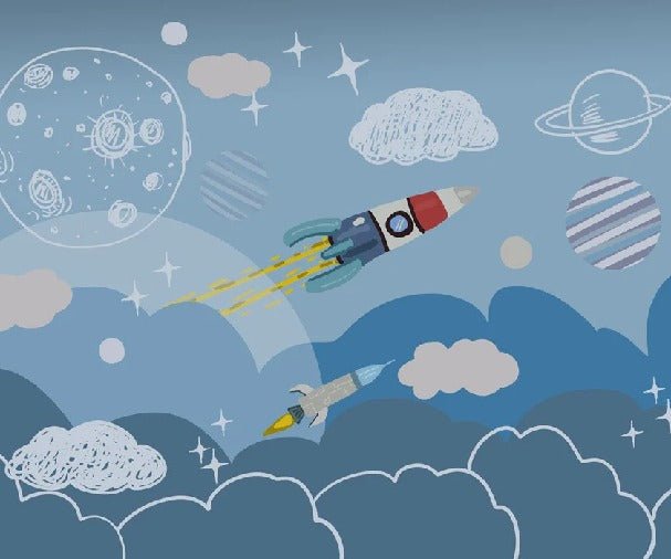 Carta da parati con razzo spaziale per bambini