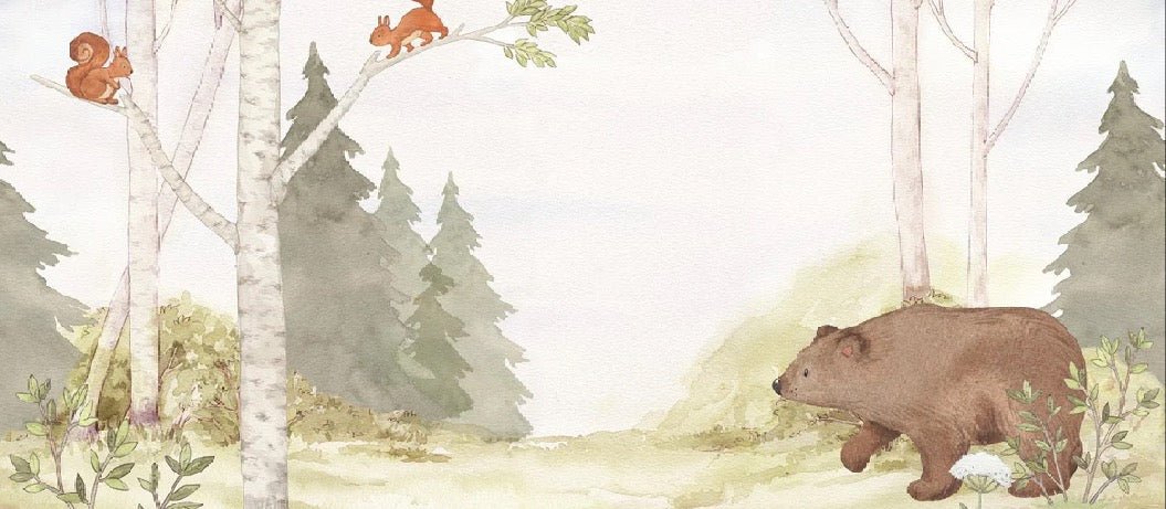 Tenera carta da parati per bambini Orso nella foresta