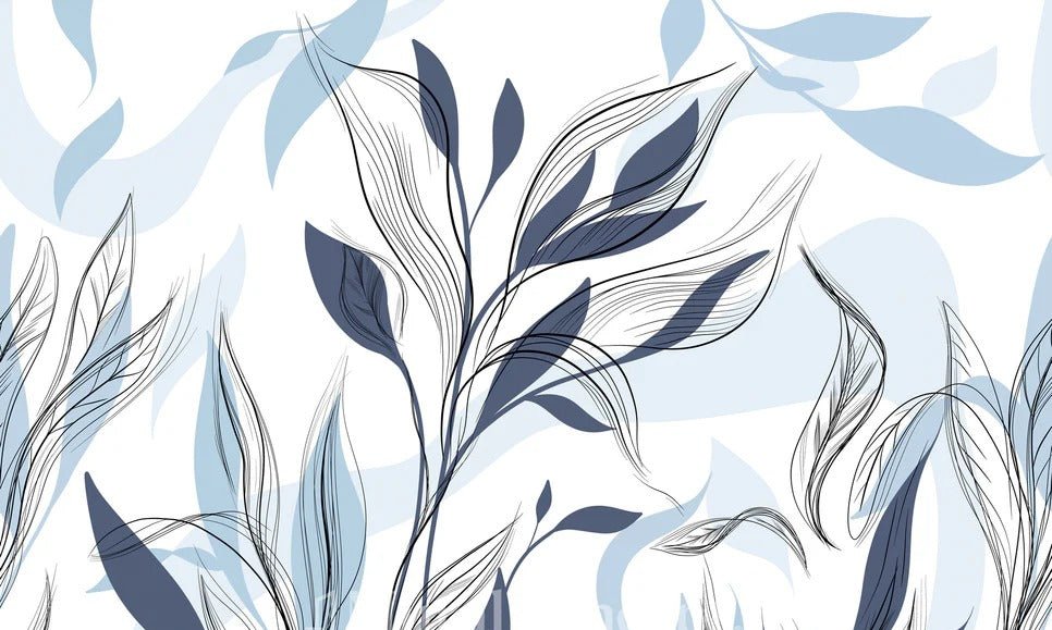 Carta da parati grafica blu con fiori