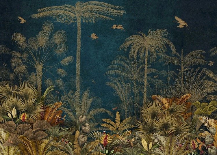Carta da parati blu incisa nella giungla