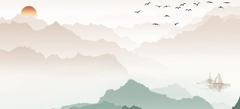 Papier peint montagne dans brume terracotta, XXL, tendance