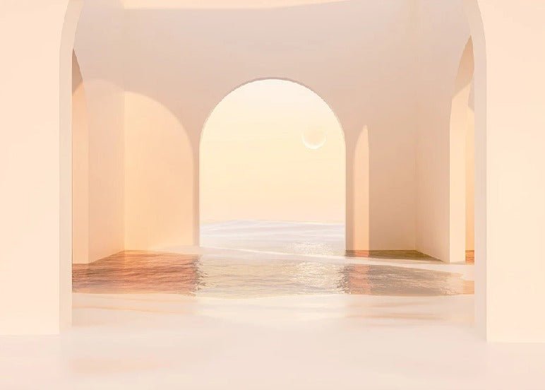 Carta da parati panoramica con arco al tramonto