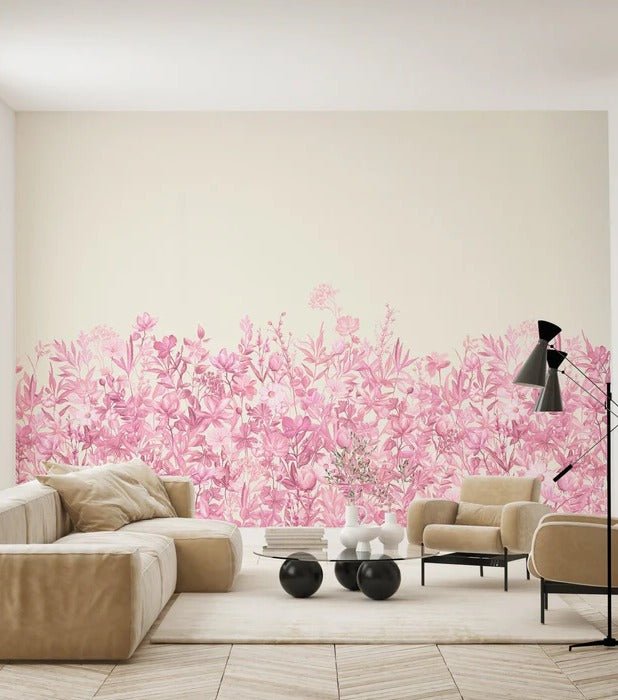 Carta da parati rosa con fiori a pennello