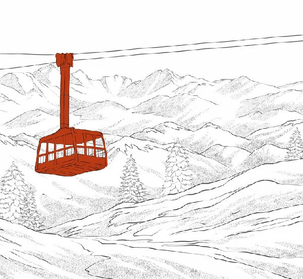 Sfondo rosso della funivia di La Plagne