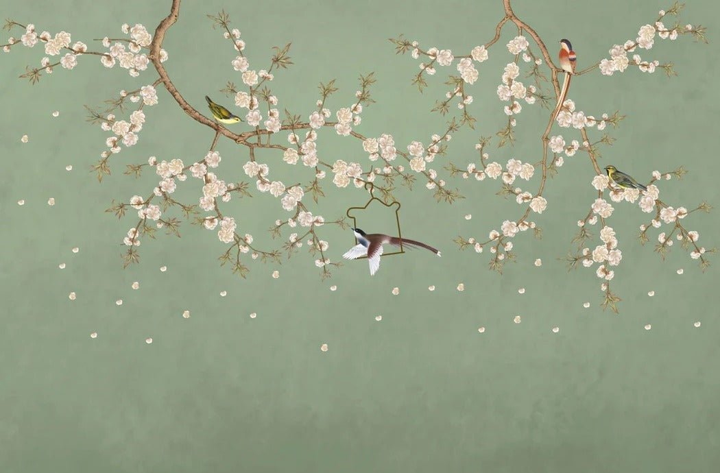 Papier peint sakura zen vert, XXL, tendance