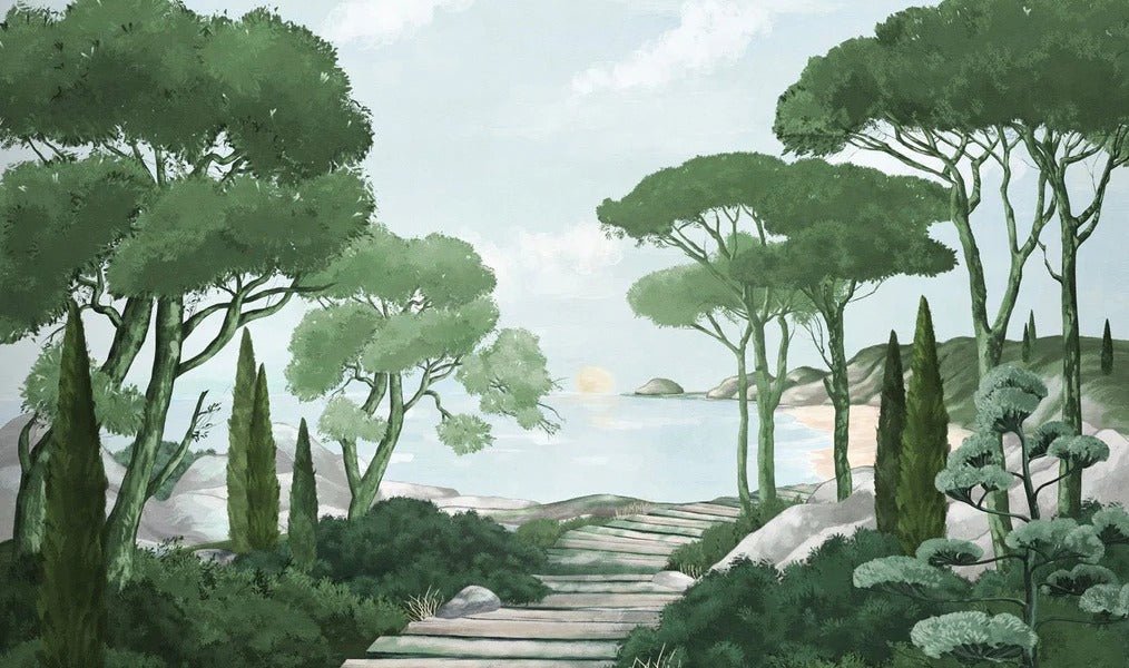 Papier peint balade dans les calanques vert, XXL, tendance