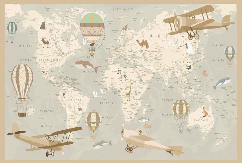 Carta da parati per bambini mappa del mondo aviatore