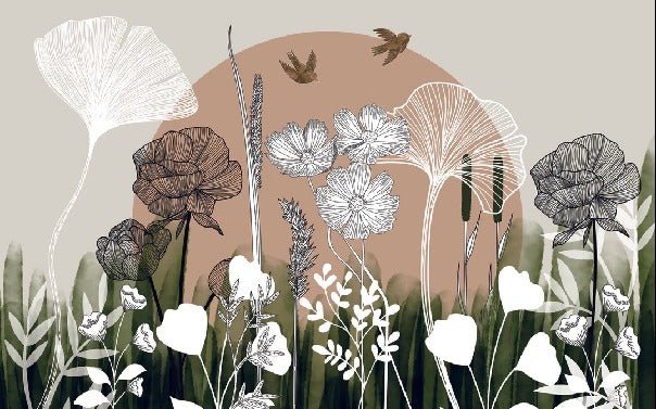 Carta da parati panoramica con illustrazione floreale