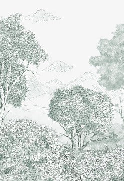 Sfondo panoramico verde foreste e montagne