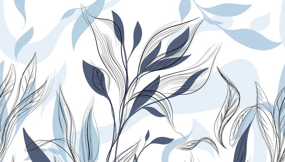 Carta da parati grafica blu con fiori