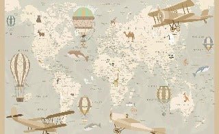 Papier peint enfant carte du monde aviateur