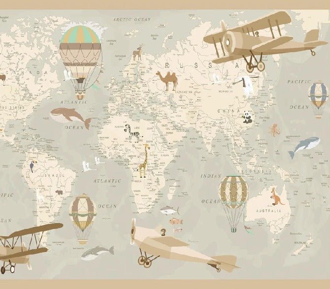 Carta da parati per bambini mappa del mondo aviatore