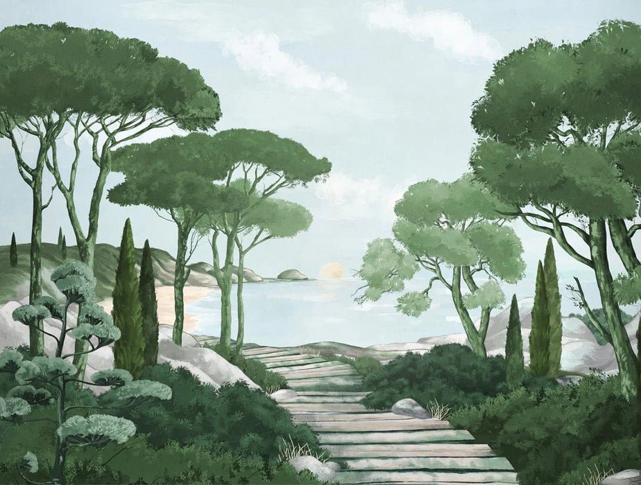 Papier peint balade dans les calanques vert, XXL, tendance