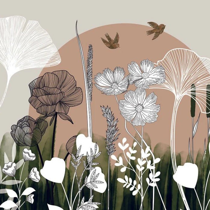 Carta da parati panoramica con illustrazione floreale