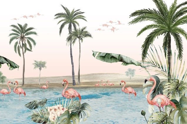 Carta da parati Oasis flamingo