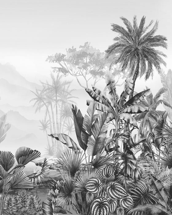 Carta da parati tropicale in bianco e nero di tendenza