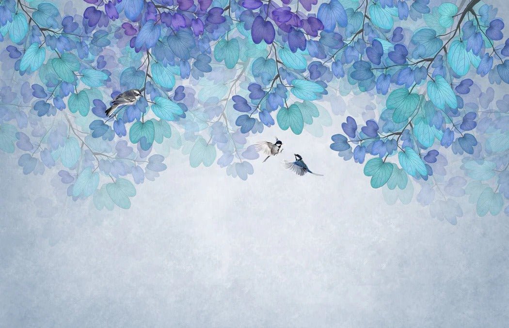 Carta da parati con foglie blu