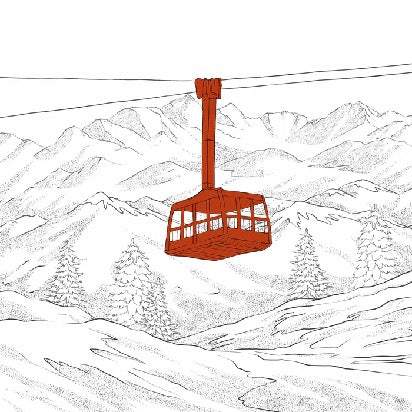 Sfondo rosso della funivia di La Plagne