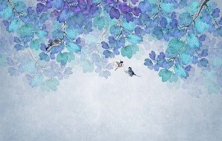 Carta da parati con foglie blu