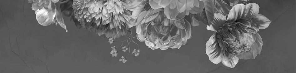 Carta da parati con fiori di peonia in bianco e nero