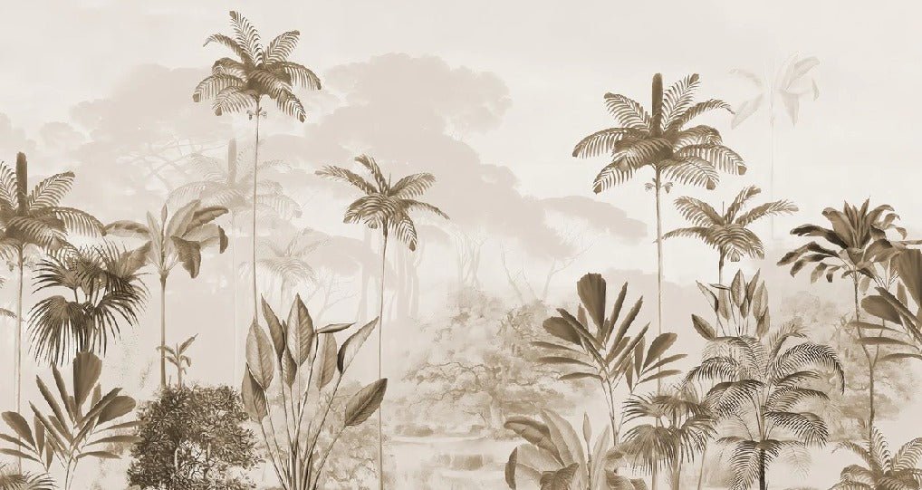 Carta da parati panoramica della giungla eden seppia