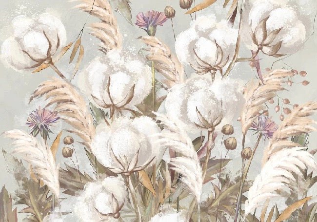 Carta da parati panoramica con fiori di cotone