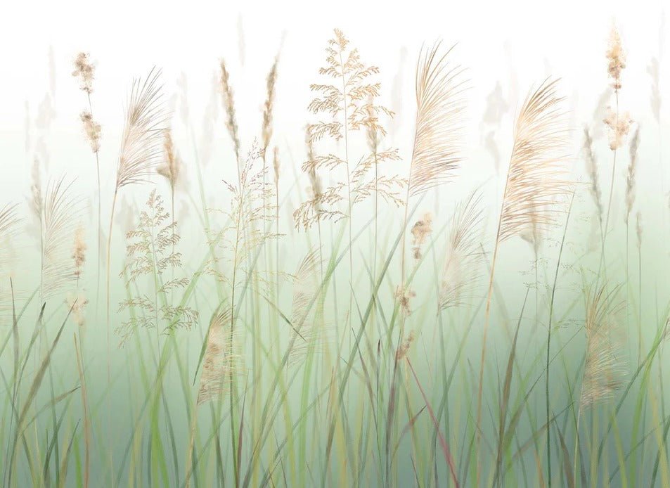 Carta da parati verde con fiori di campo di grano