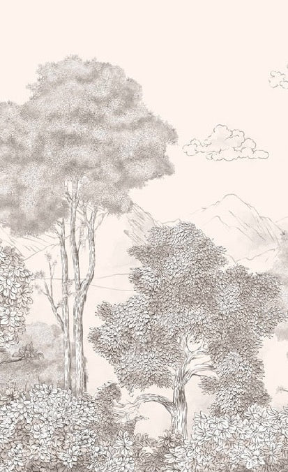 Carta da parati beige panoramica Foreste e montagne