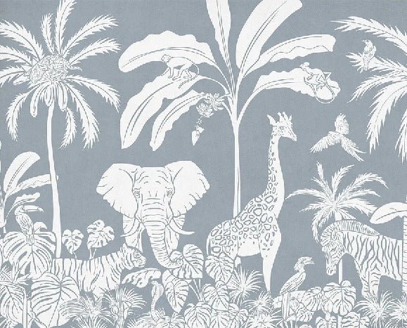 Carta da parati per bambini Safari monocromatico blu