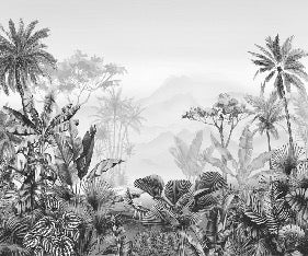 Carta da parati tropicale in bianco e nero di tendenza