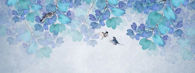 Carta da parati con foglie blu
