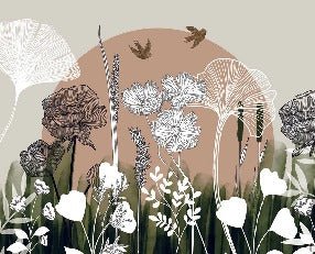Carta da parati panoramica con illustrazione floreale