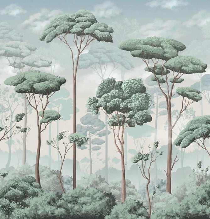 Voluttuoso sfondo panoramico della pineta