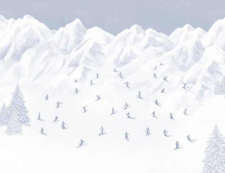 Carta da parati blu per sciatori di montagna