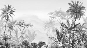 Papier peint tendance tropical noir et blanc, XXL, tendance