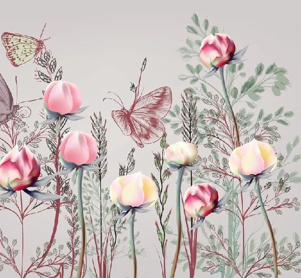 Carta da parati panoramica con fiori e tulipani