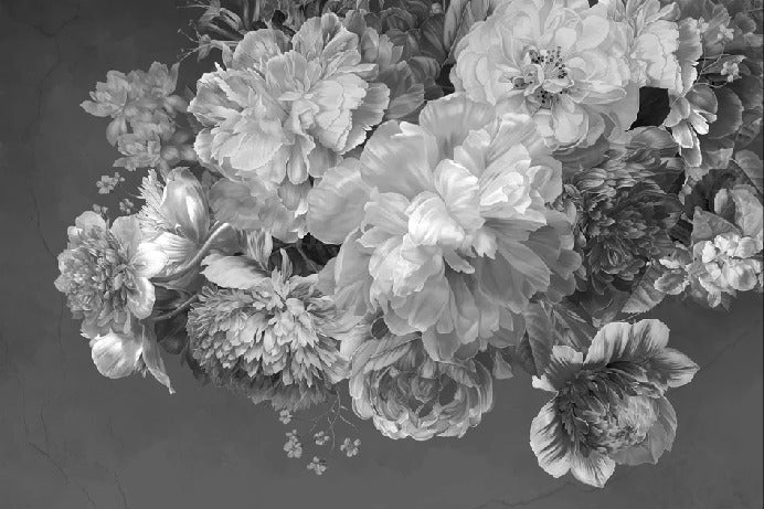Carta da parati con fiori di peonia in bianco e nero