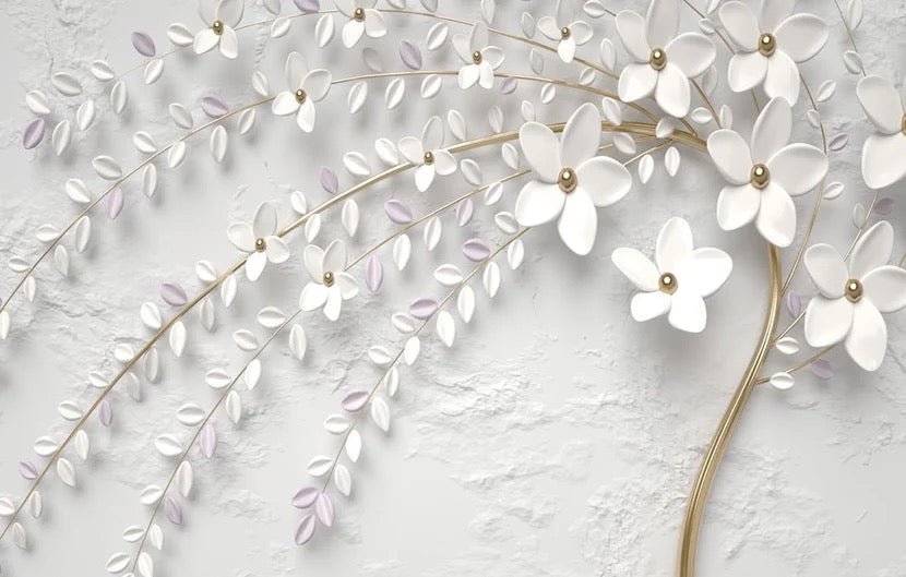 Papier peint panoramique trompe l'oeil arbre fleuri 3D, XXL, tendance