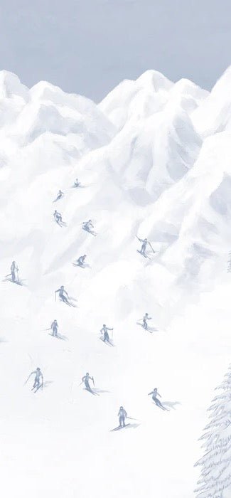 Carta da parati blu per sciatori di montagna