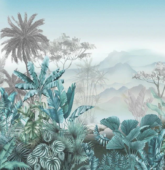 Carta da parati blu tropicale di tendenza