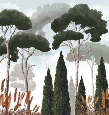 Papier peint sur mesure cyprès pins et herbes de la pampa, XXL, tendance