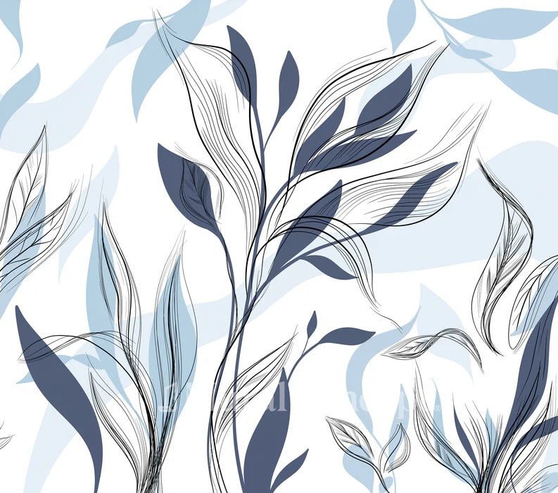 Carta da parati grafica blu con fiori