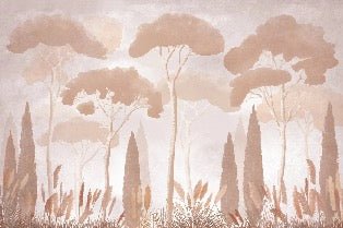 Papier peint sépia cyprès pins, mural concept, tendance