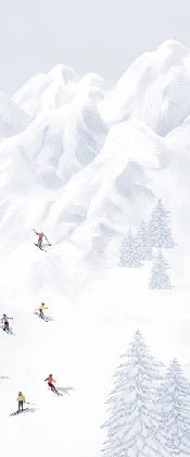 Papier peint montagne skieurs colorés, XXL, tendance