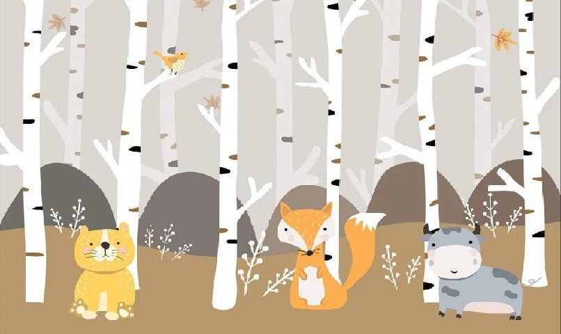 Carta da parati camera del bambino animali nella foresta