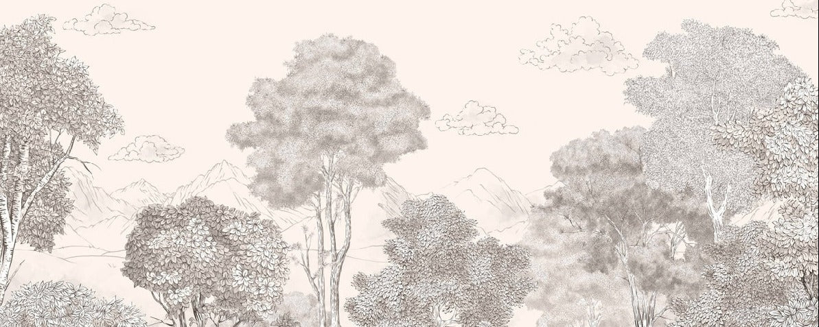 Carta da parati beige panoramica Foreste e montagne
