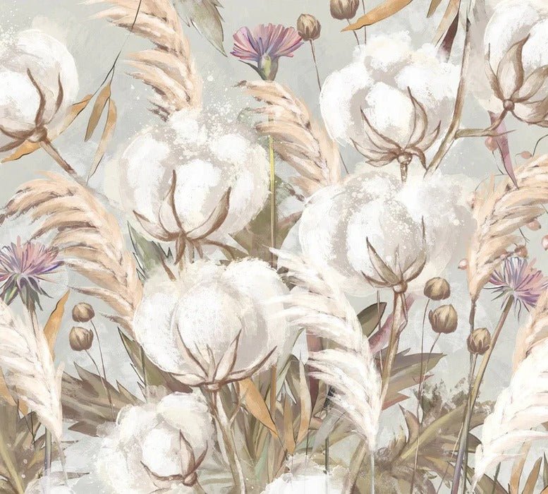 Carta da parati panoramica con fiori di cotone