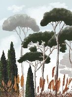 Papier peint sur mesure cyprès pins et herbes de la pampa, XXL, tendance